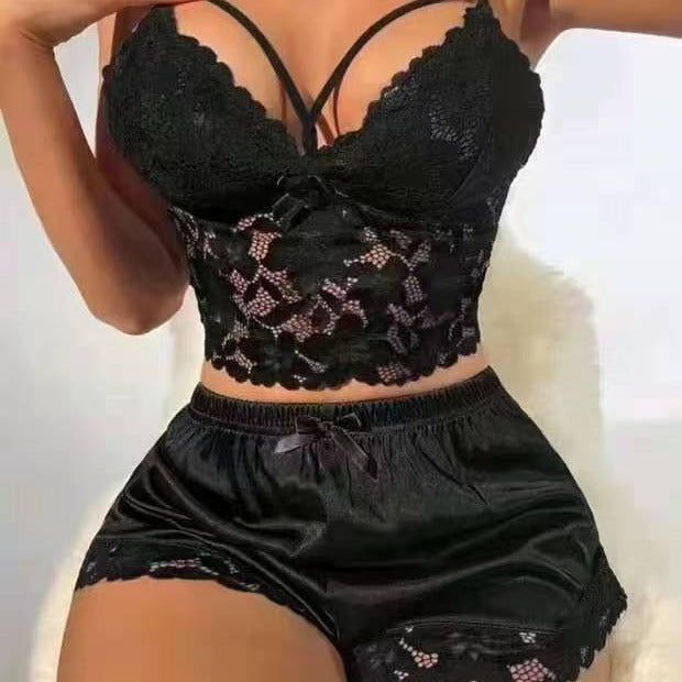 Women's Lace Trim Camisole & Shorts Pajama Set | 7 Colors | S–XXXL