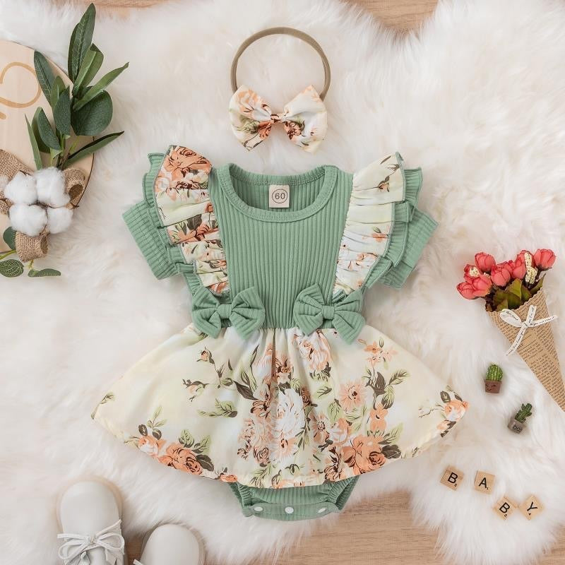 Baby Girl Lace Bow Triangle Romper Dress