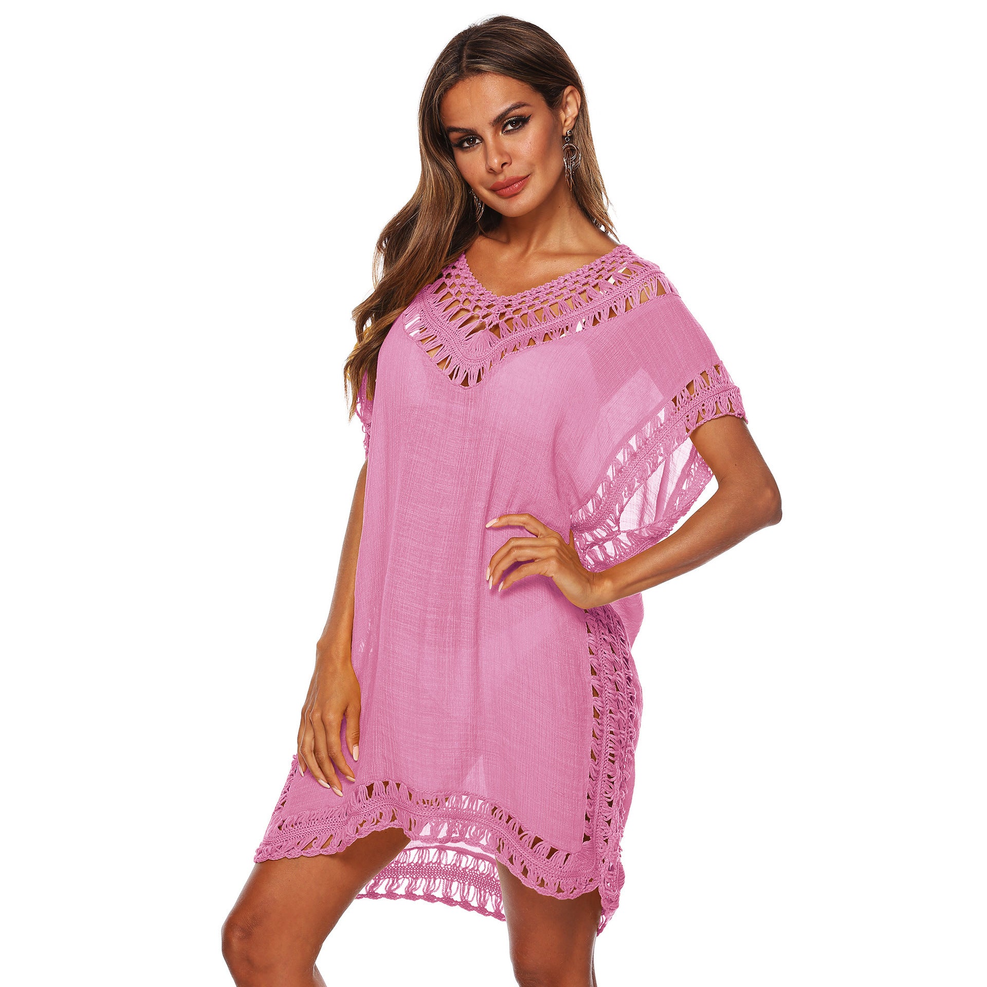 Women's V-Neck Hollow Crochet Beach Cover-Up Blouse