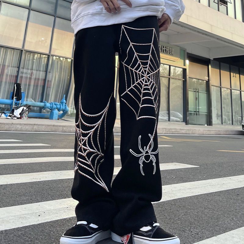 Men's Black Printed Wide Leg Jeans – Loose Fit, High Street Style | Sizes S–3XL