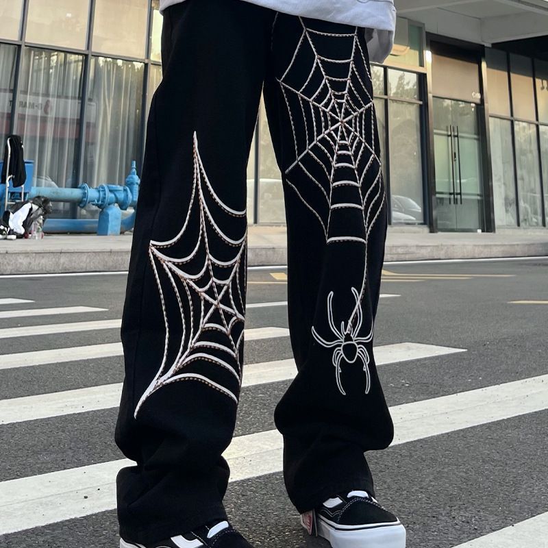 Men's Black Printed Wide Leg Jeans – Loose Fit, High Street Style | Sizes S–3XL