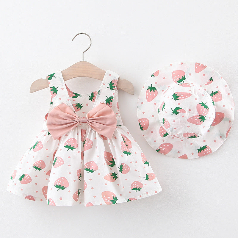 Baby Girls' Korean Cotton Princess Dress | Strawberry & Polka Dot Print