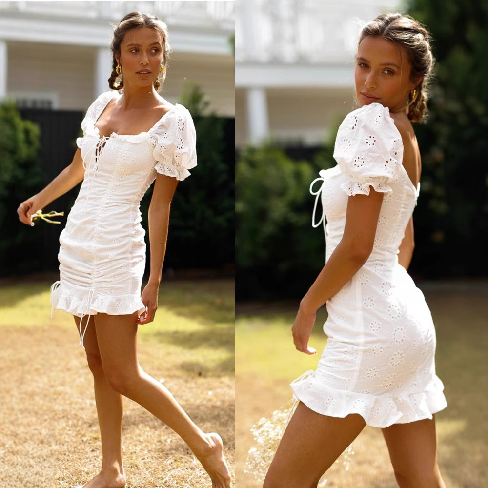 Women's Sexy V-Neck Pleated A-Line Mini Dress
