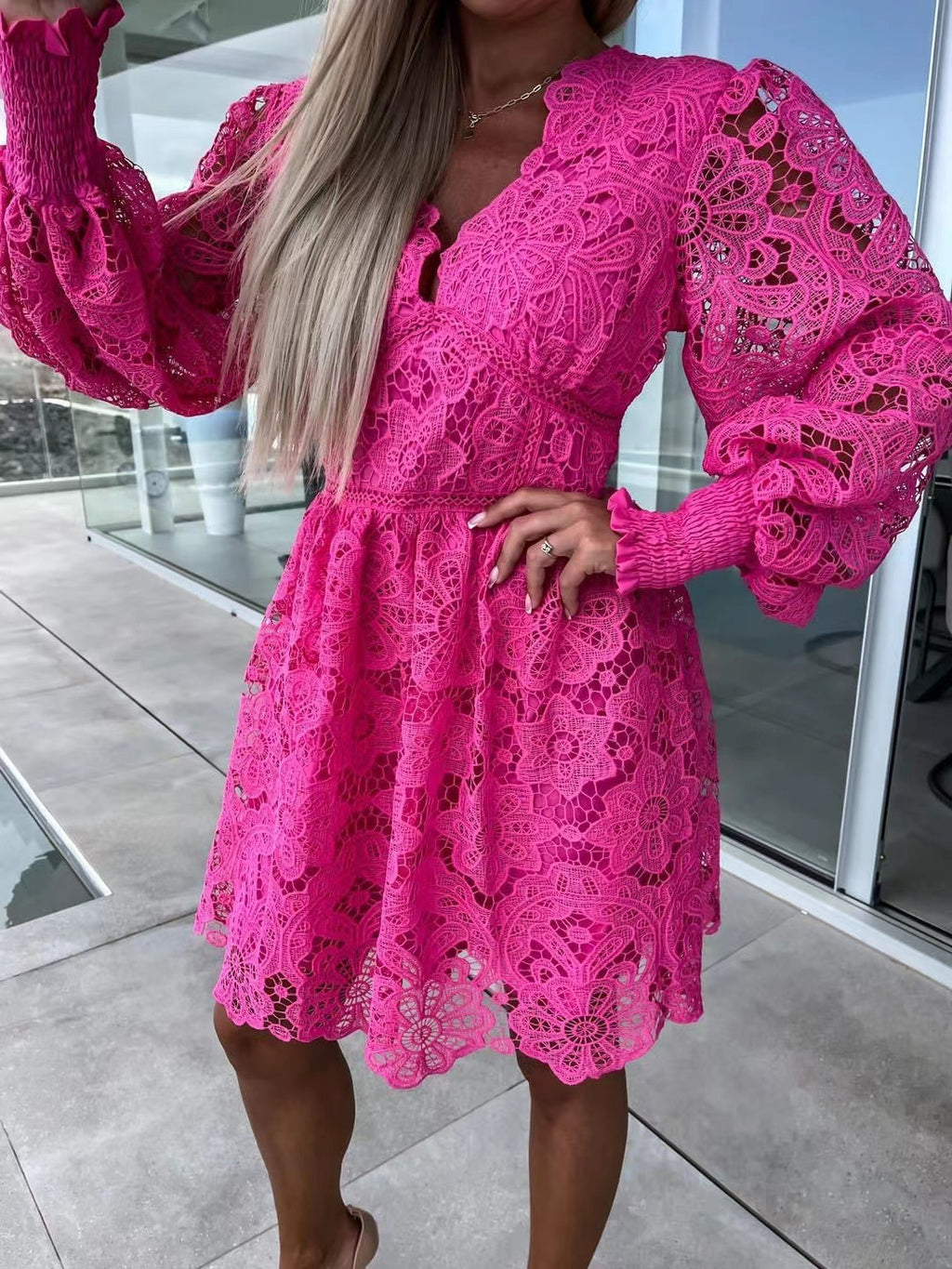 Women's Sexy Hollow Water-Soluble Lace Elegant Dress