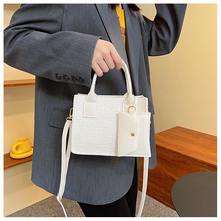 Embossed Two-Piece Handbag Set – Solid Color Tote & Pouch