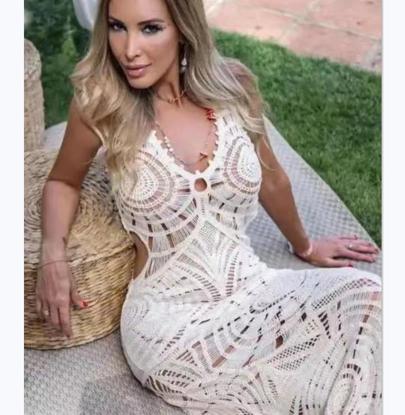 Women's Knit Cut-Out V-Neck Slim-Fit Midi Dress | Sexy Low-Cut Design