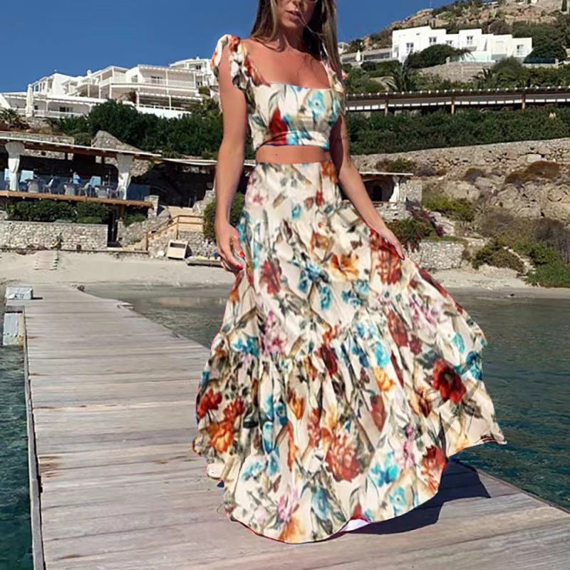 Women's Bohemian Printed Sleeveless Two-Piece Dress Set