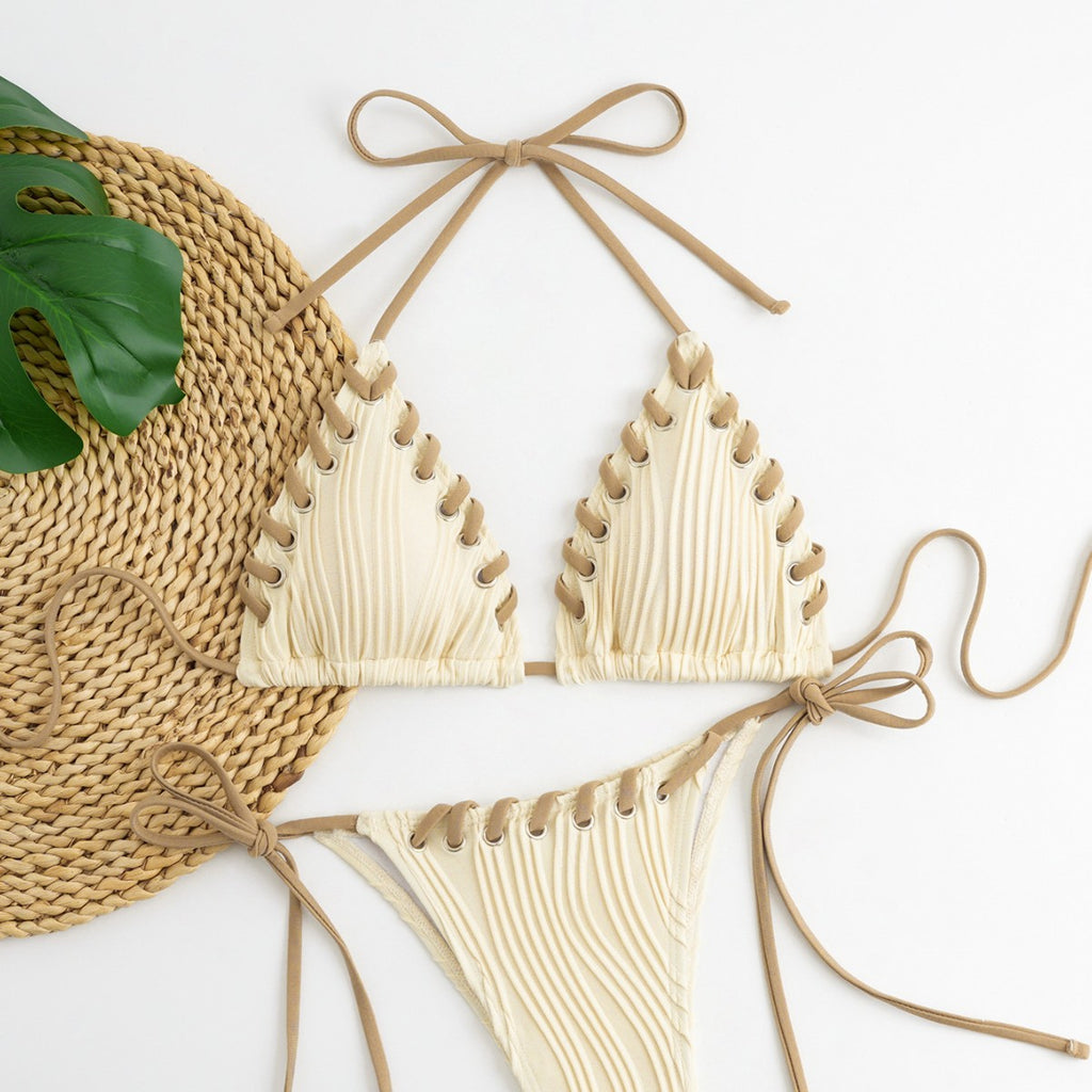 Women's Solid Color Strap Two-Piece Bikini Set