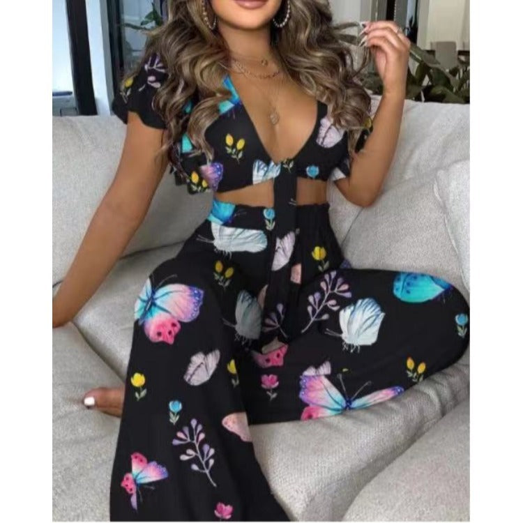 Women's Printed Lace-Up Two-Piece Pants Set