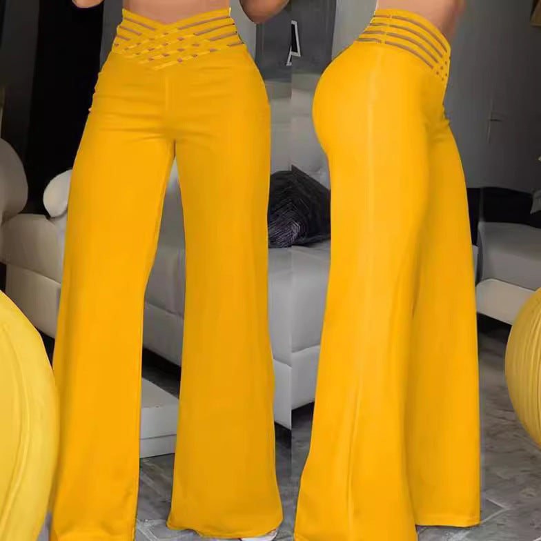 Women's High Waist Wide Leg Pants – Hollow Belt, Loose Fit, 10 Colors, S–3XL