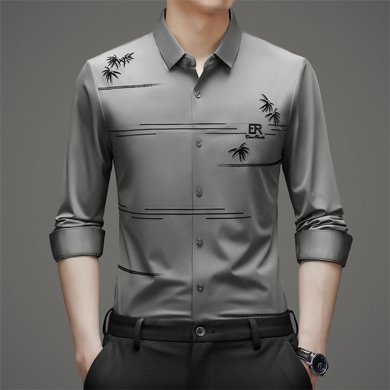 Men's Printed Long-Sleeve Casual Shirt | Wrinkle-Free, Lapel Collar