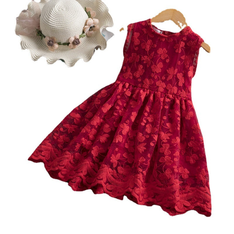 Girls' Butterfly Embroidered Sleeveless Princess Dress