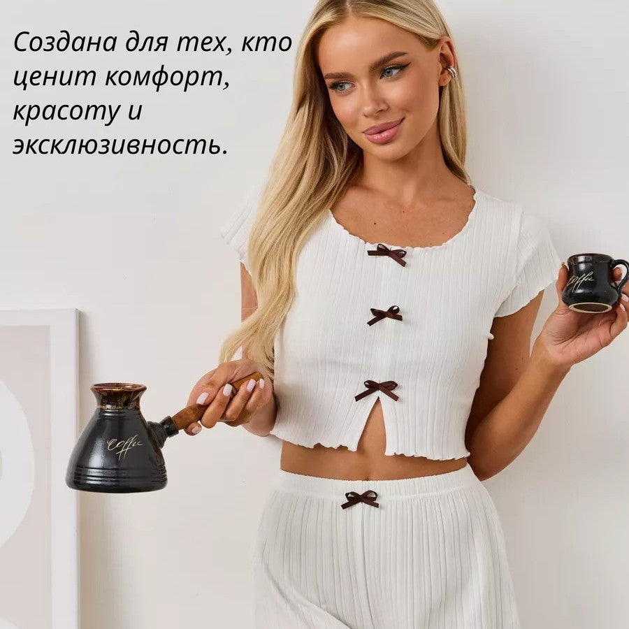 Women's Bow Knit Short Sleeve Crop Top | Sweet Slim Summer Top