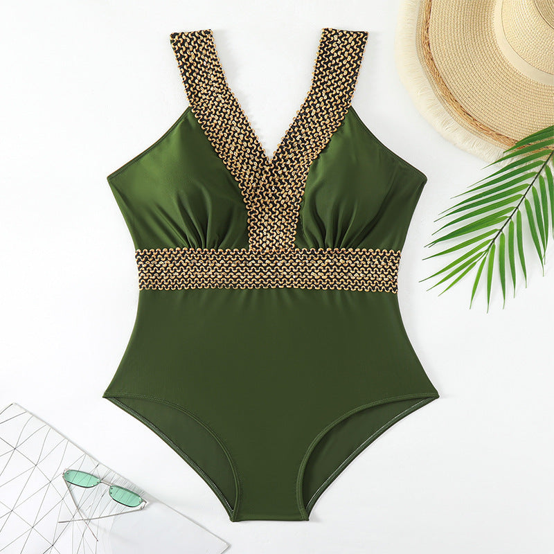 2026 New Amazon European And American Stitching Flesh Covering Slim Large Size Swimsuit Women Chubby MM Beach Bikini