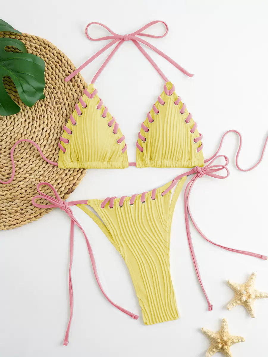 Women's Solid Color Strap Two-Piece Bikini Set
