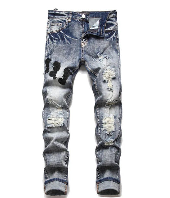 Men's Punk Retro Ripped Slim-Fit Stretch Printed Jeans | 11 Styles, Sizes S–3XL