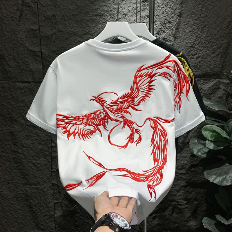 Phoenix Embroidered Crewneck T-Shirt For Men