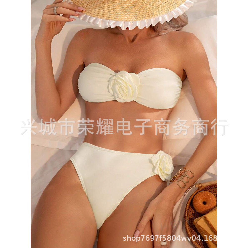 Women's Rose Tube Top Two-Piece Bikini Set