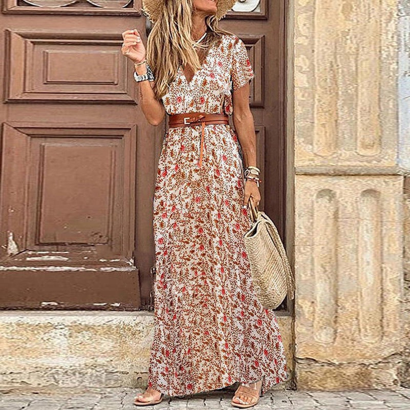 Women's Bohemian V-Neck Floral Midi Dress – 9 Colors, Sizes S–3XL