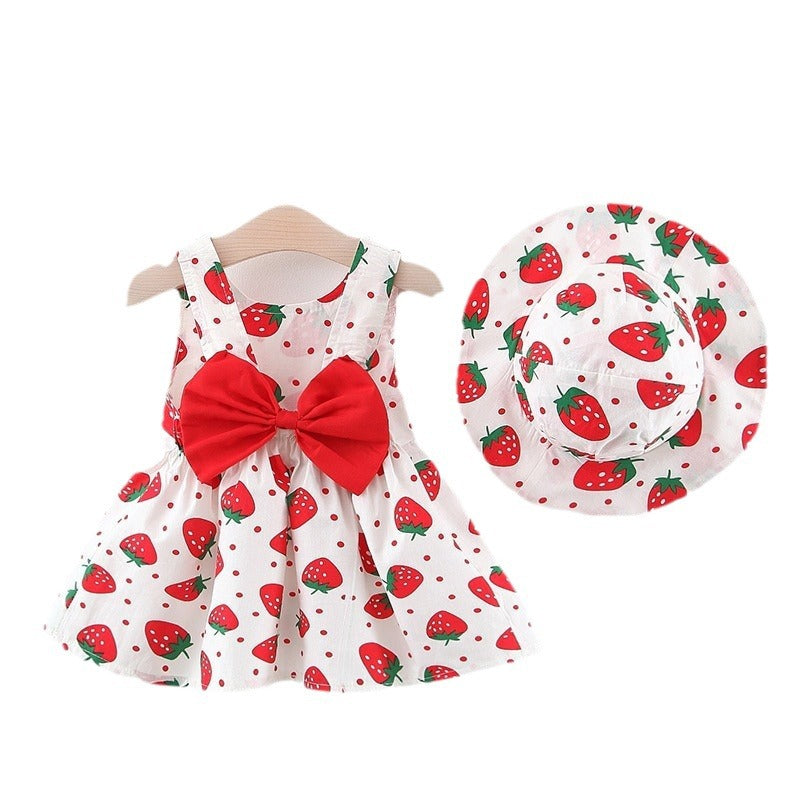 Baby Girls' Korean Cotton Princess Dress | Strawberry & Polka Dot Print
