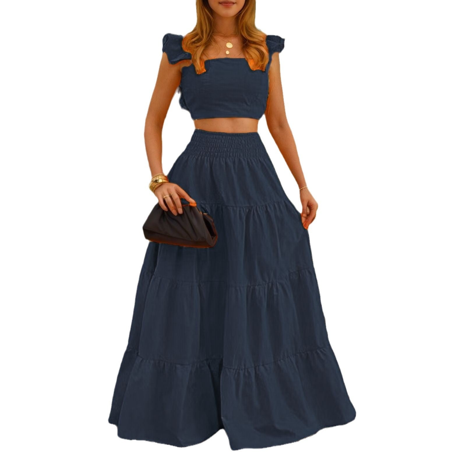 Women's Two-Piece Maxi Dress Set – Sling Top & Swing Skirt