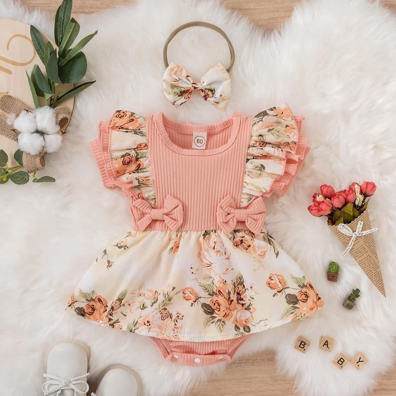Baby Girl Lace Bow Triangle Romper Dress