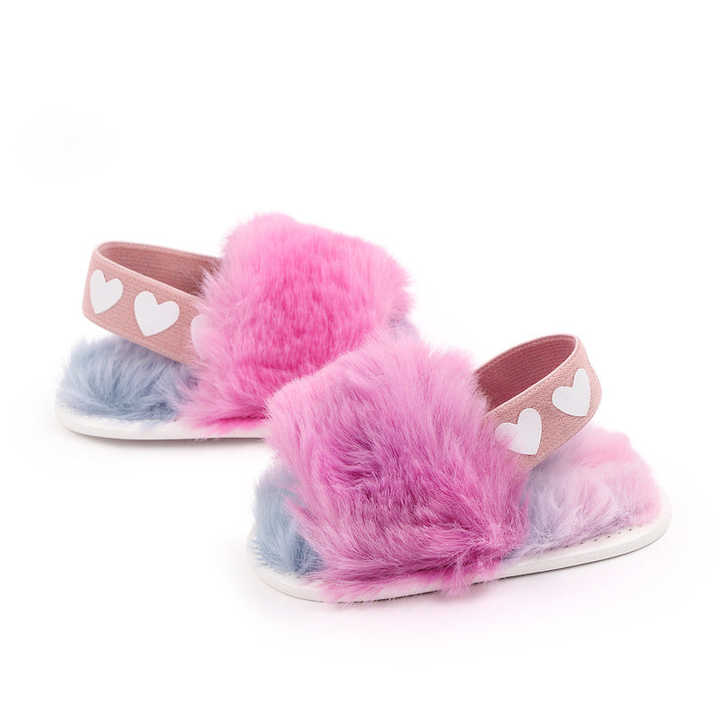 Baby Elastic Fluffy Sandals | Tie-Dye Soft Sole Toddler Shoes