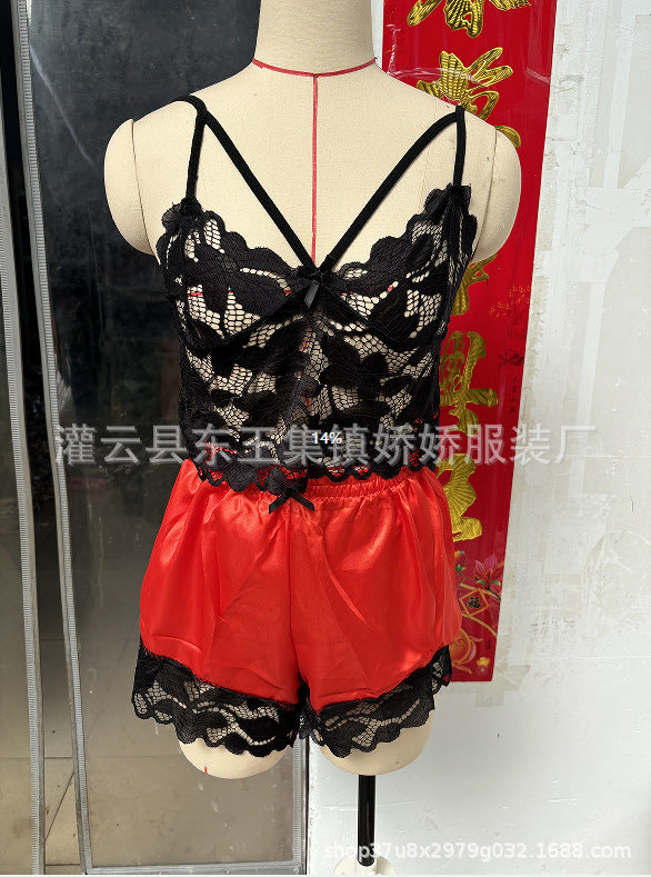 Women's Lace Trim Camisole & Shorts Pajama Set | 7 Colors | S–XXXL