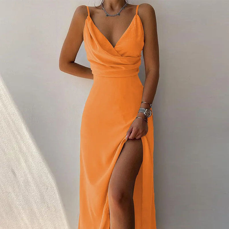 Women's V-Neck Sling Split Print Maxi Dress