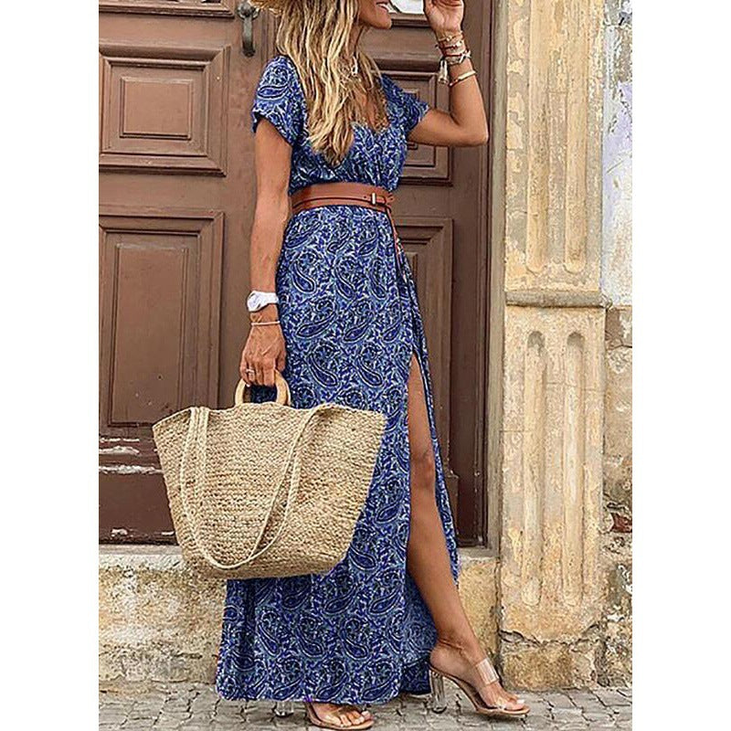 Women's Bohemian V-Neck Floral Midi Dress – 9 Colors, Sizes S–3XL