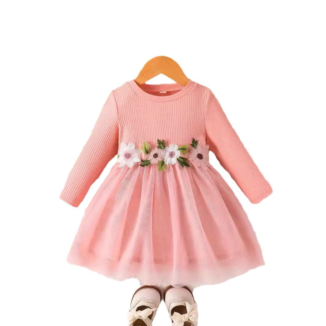 Baby Girl Waist Flower Mesh Dress | Spring & Autumn