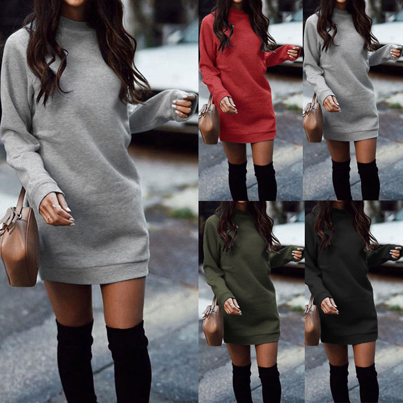 Women's High Waist A-Line Long Sleeve Dress