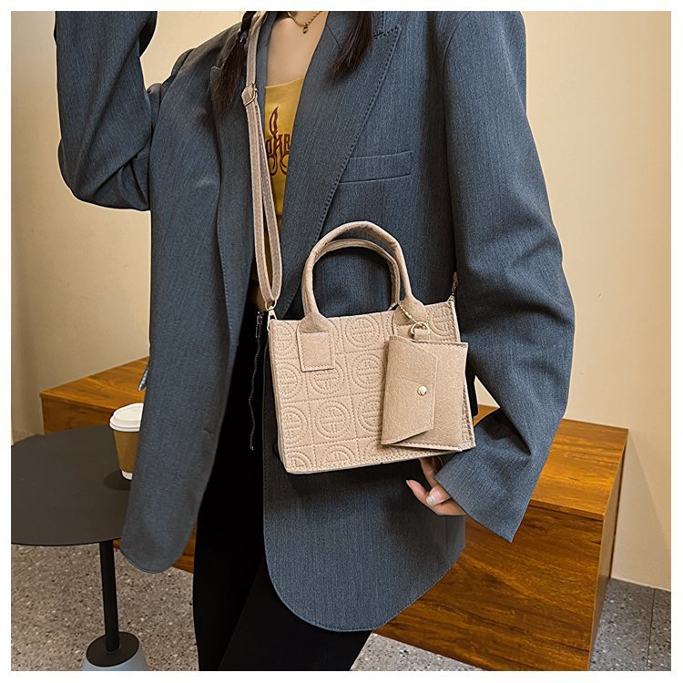 Embossed Two-Piece Handbag Set – Solid Color Tote & Pouch