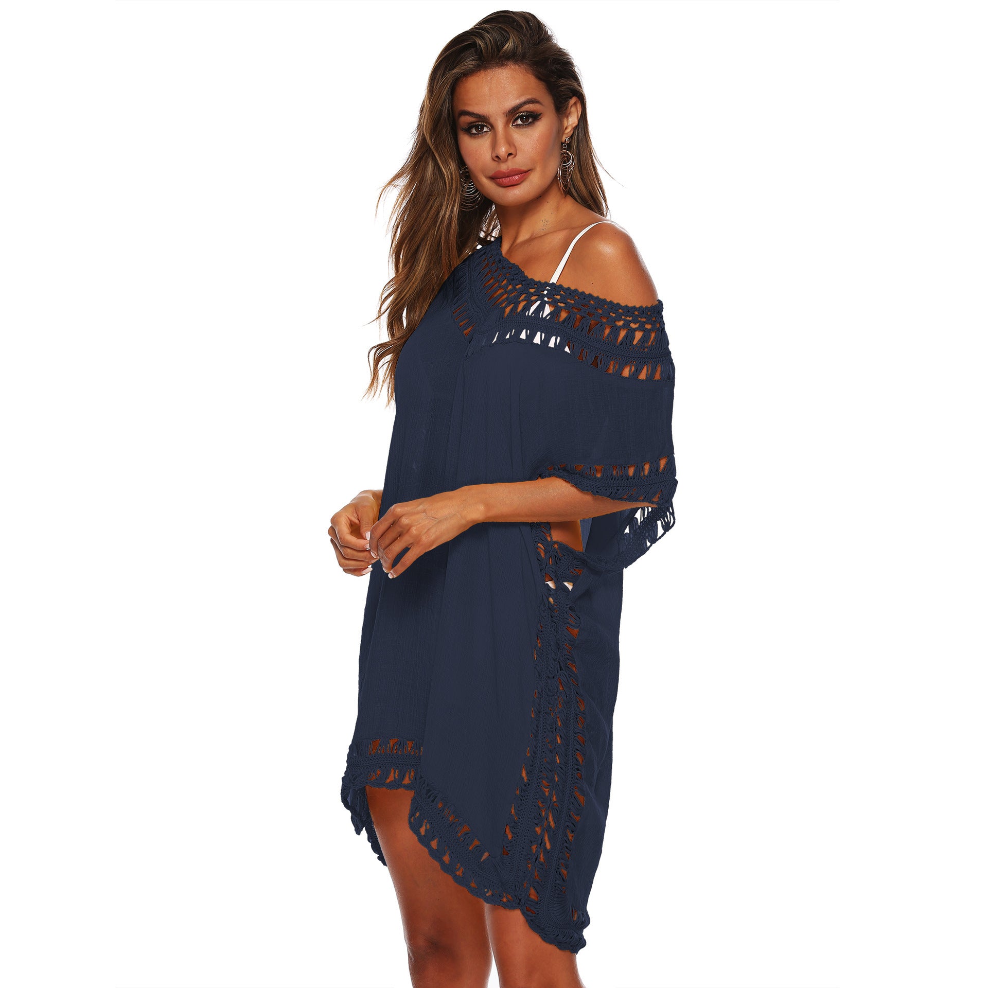 Women's V-Neck Hollow Crochet Beach Cover-Up Blouse