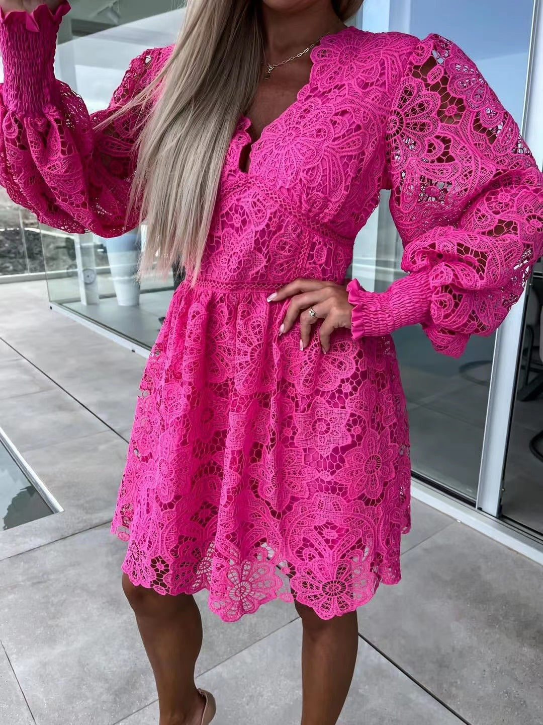 Women's Sexy Hollow Water-Soluble Lace Elegant Dress