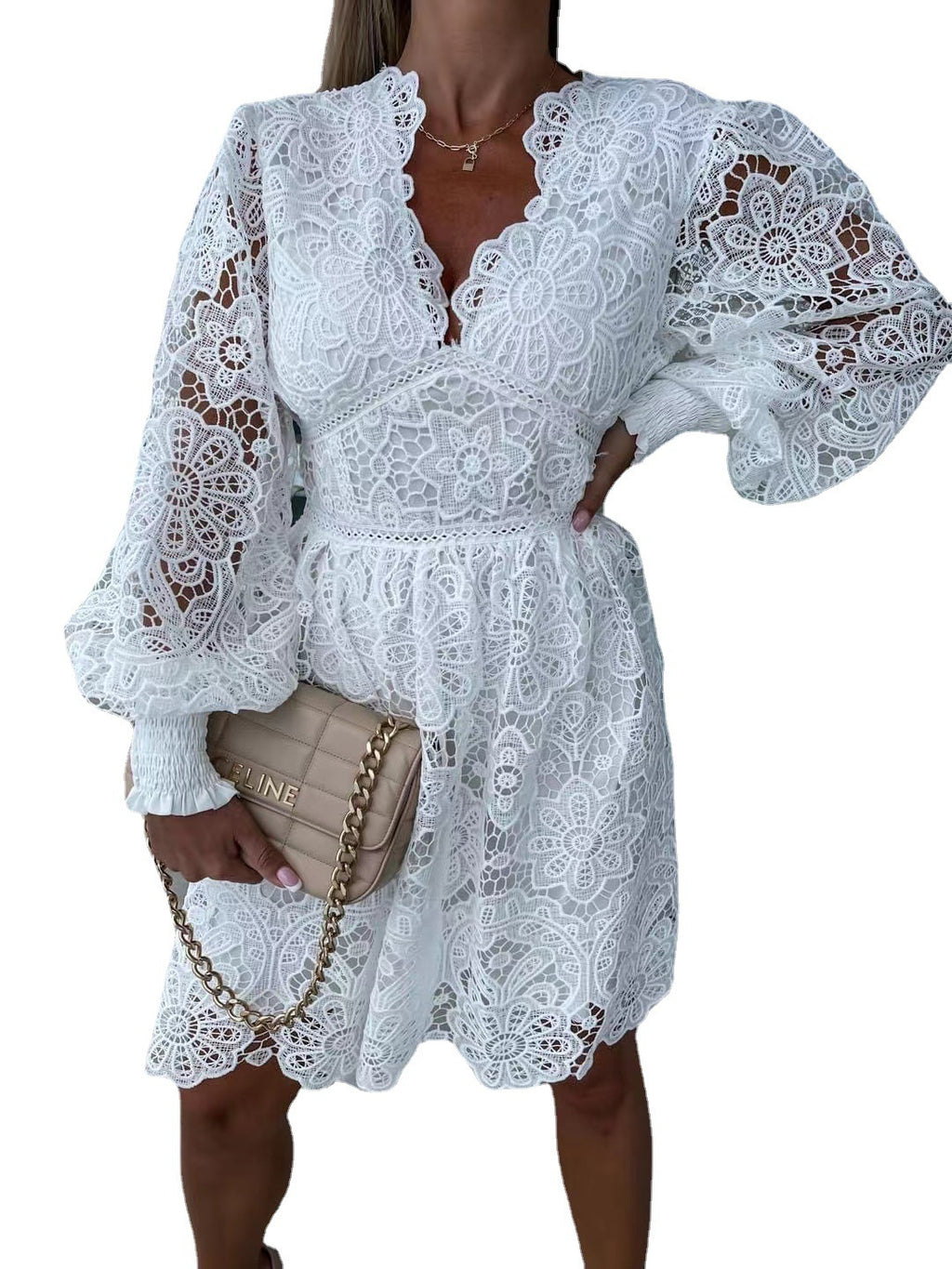 Women's Sexy Hollow Water-Soluble Lace Elegant Dress