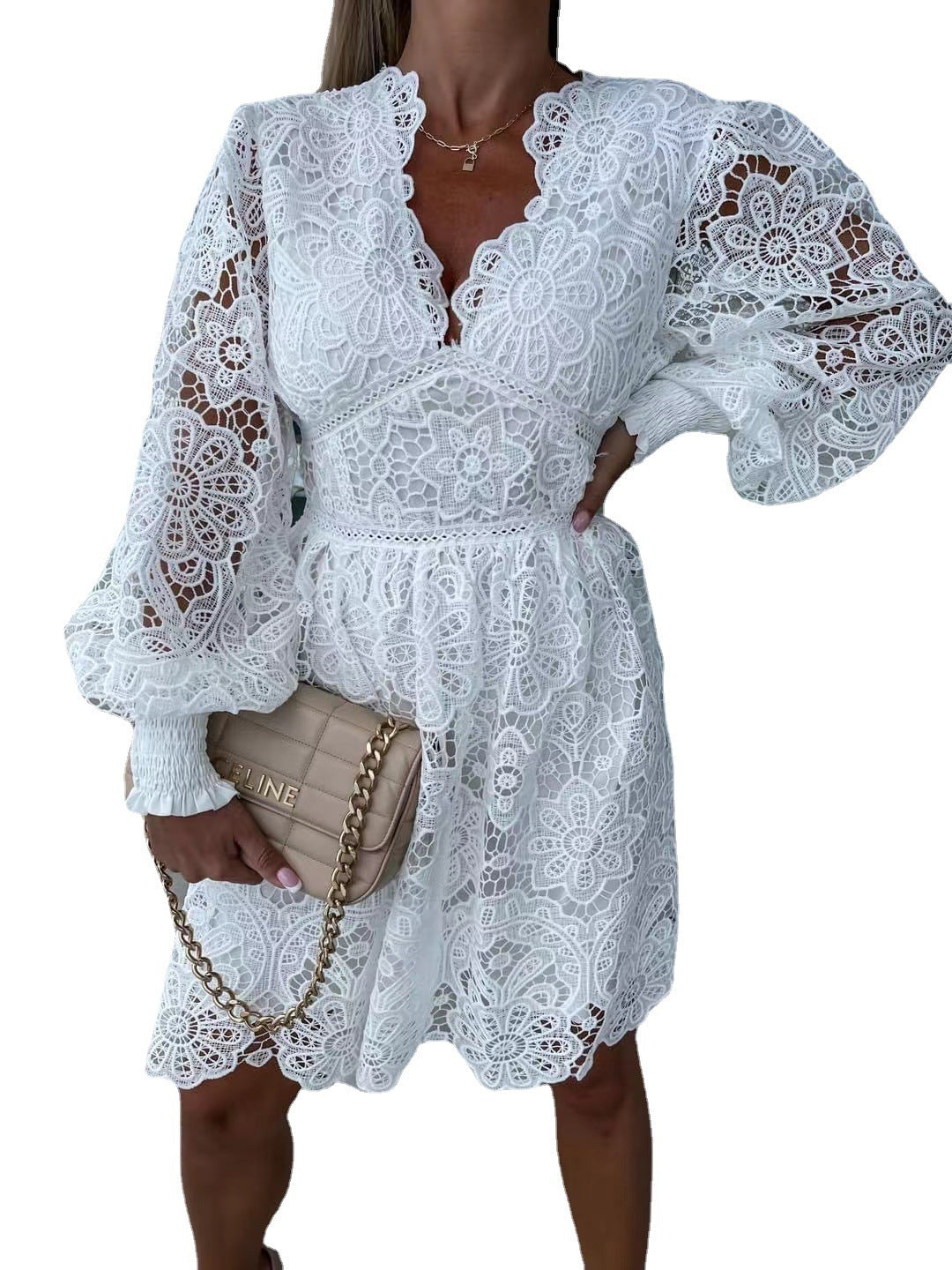 Women's Sexy Hollow Water-Soluble Lace Elegant Dress