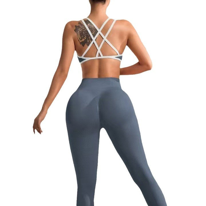 Women's Seamless Yoga Two-Piece Set – Strap Bra & Peach Hip Pants | 11 Colors, S–L