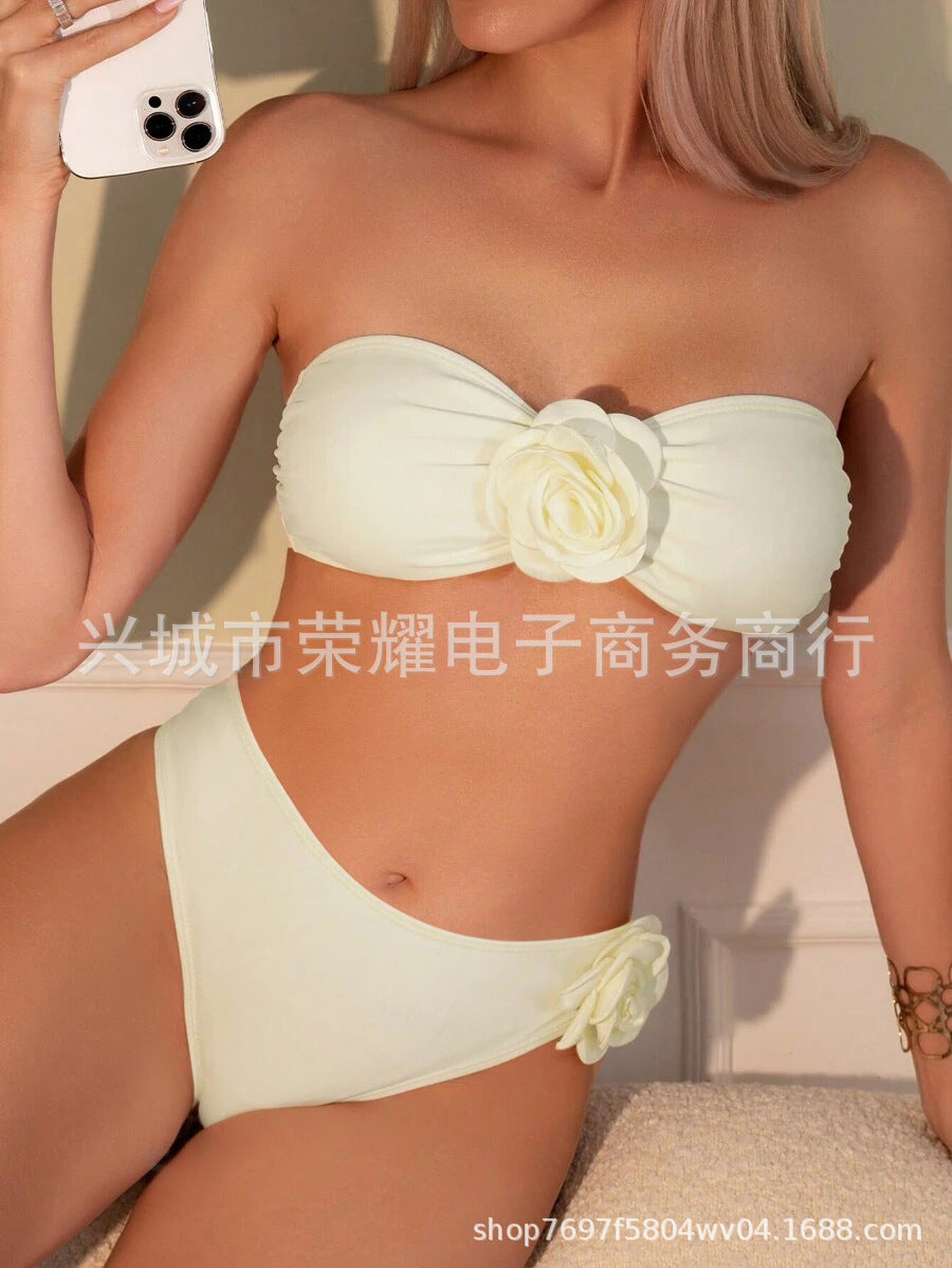 Women's Rose Tube Top Two-Piece Bikini Set