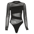 Women's Black Mesh Sheer Long-Sleeve Top – Slim Fit, Hollow Detail | Sizes S–XL