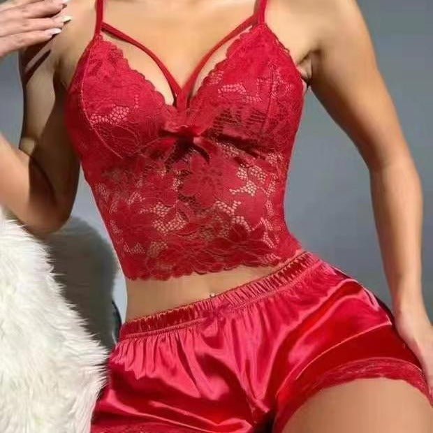 Women's Lace Trim Camisole & Shorts Pajama Set | 7 Colors | S–XXXL