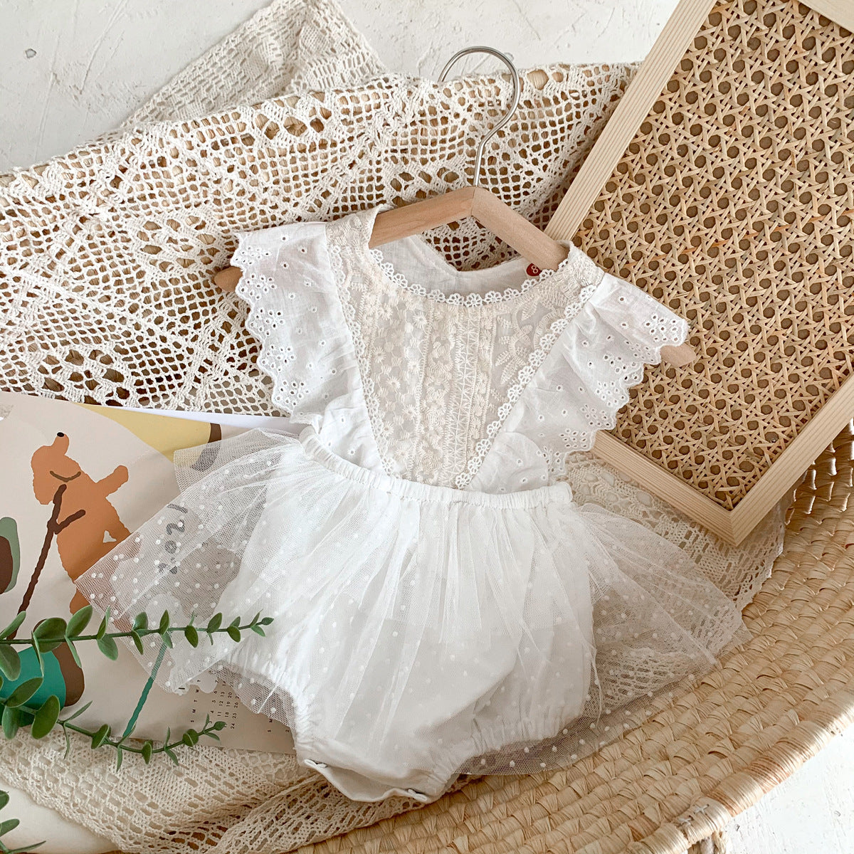 Girls' White Lace Tulle Bow Dress | Sleeveless Summer Party Dress