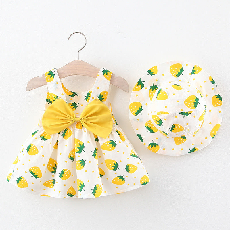 Baby Girls' Korean Cotton Princess Dress | Strawberry & Polka Dot Print