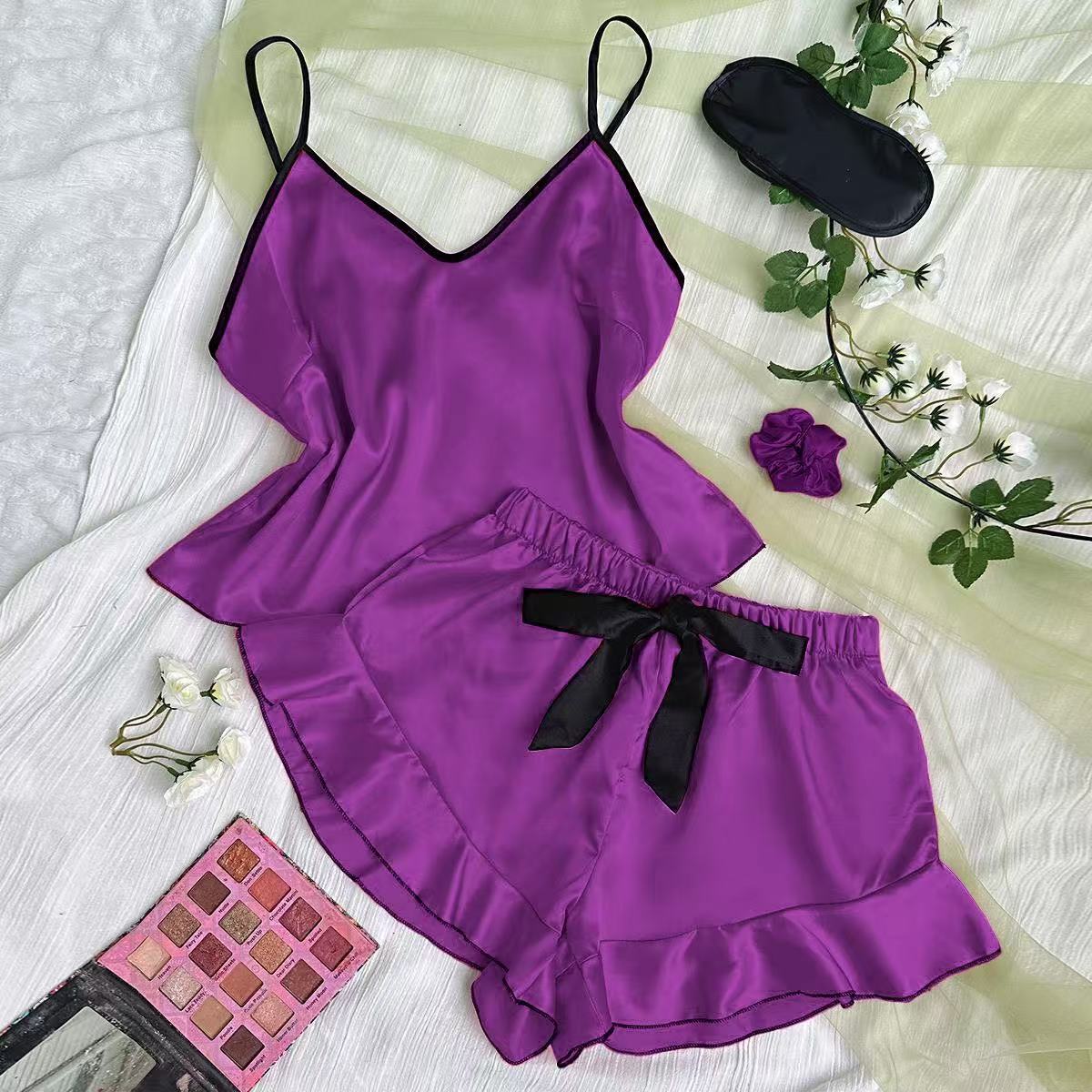 Women's Ice Silk Satin Pajama Set – Vest & Shorts | 5 Colors, Sizes S–XXL