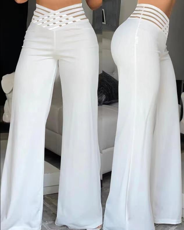 Women's High Waist Wide Leg Pants – Hollow Belt, Loose Fit, 10 Colors, S–3XL