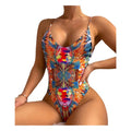 Printed Backless Halter One-Piece Swimsuit – Multicolor
