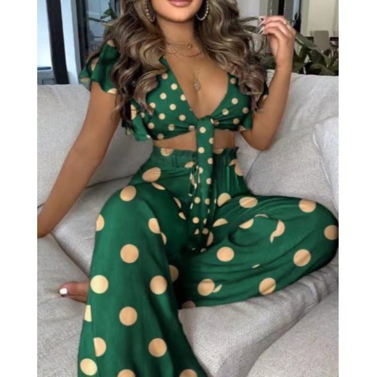 Women's Printed Lace-Up Two-Piece Pants Set