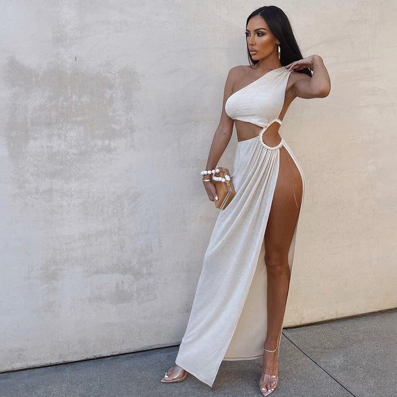 Women's Asymmetric Hollow-Shoulder Split Waist Dress | Edgy Bodycon Style