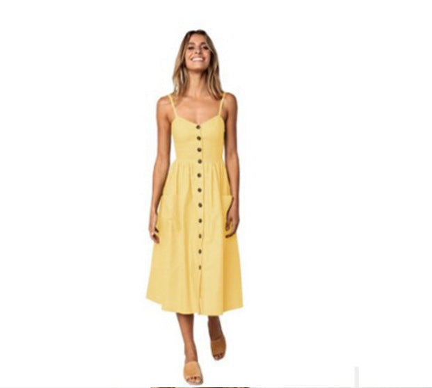 Women's Floral & Solid Strap Midi Dress – High Waist, Sleeveless, Multi-Color