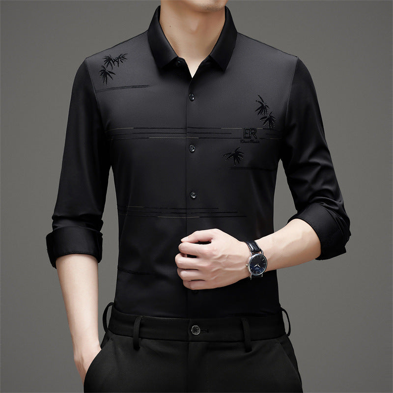 Men's Printed Long-Sleeve Casual Shirt | Wrinkle-Free, Lapel Collar